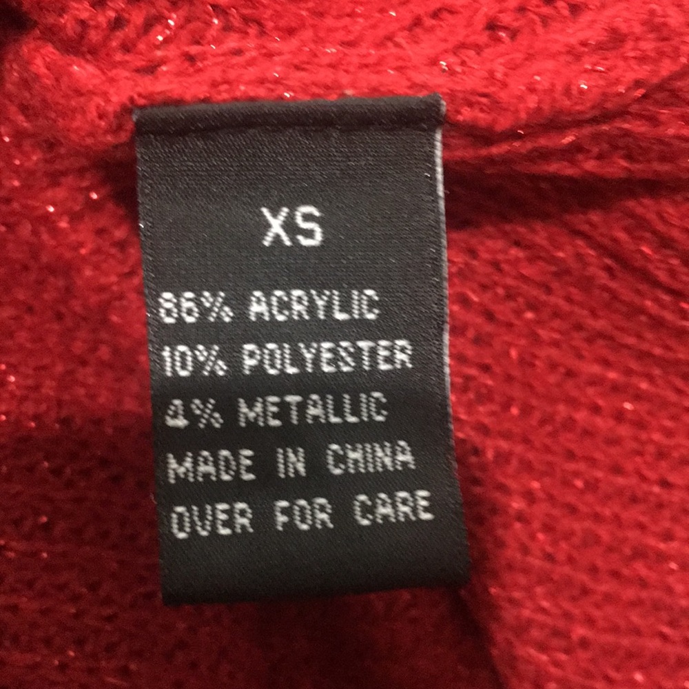 BCX Red Long Sleeve knitted  Shimmery Top Size XS - Picture 4 of 5